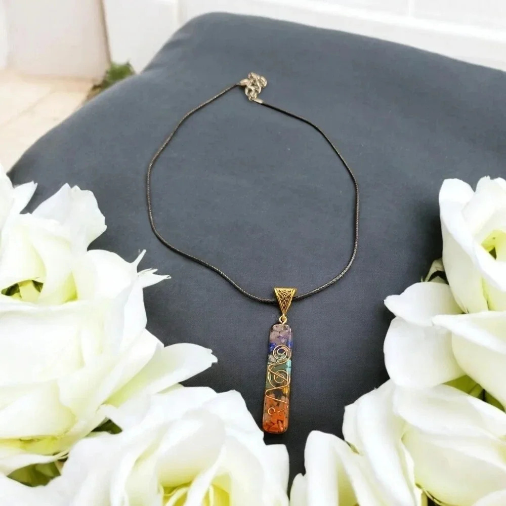 Natural Seven Color Crystal Orgone Necklace - Picture 2 of 3